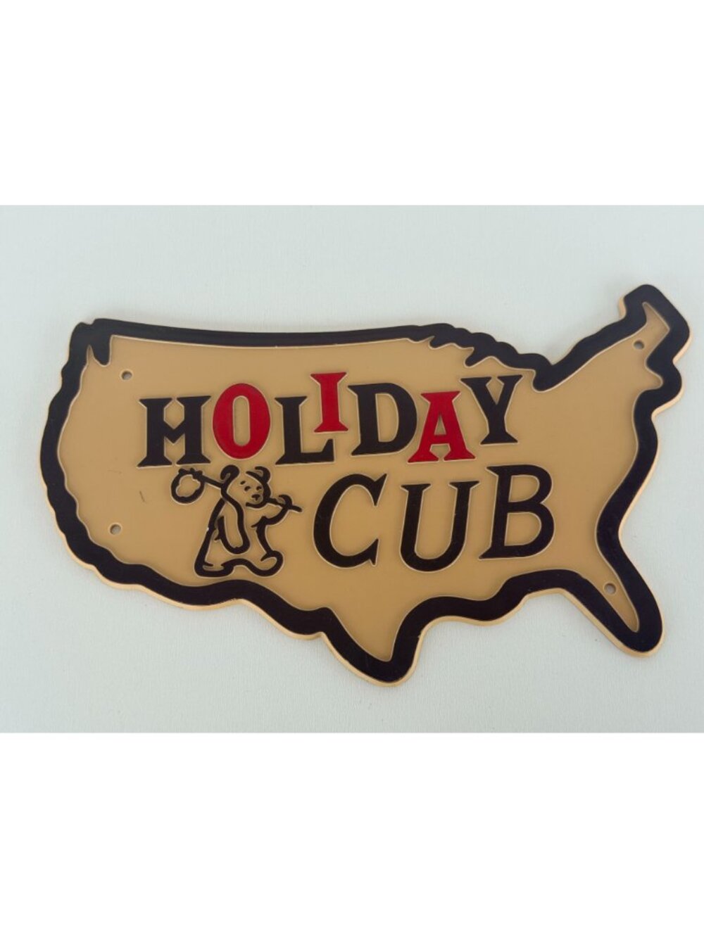 Vintage Holiday Rambler Cub USA Map-Shaped Plastic Camper Trailer Embossed Sign - Picture 4 of 5